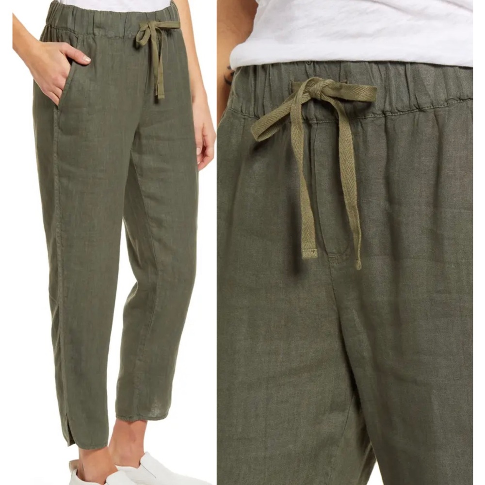 Green linen cropped pants